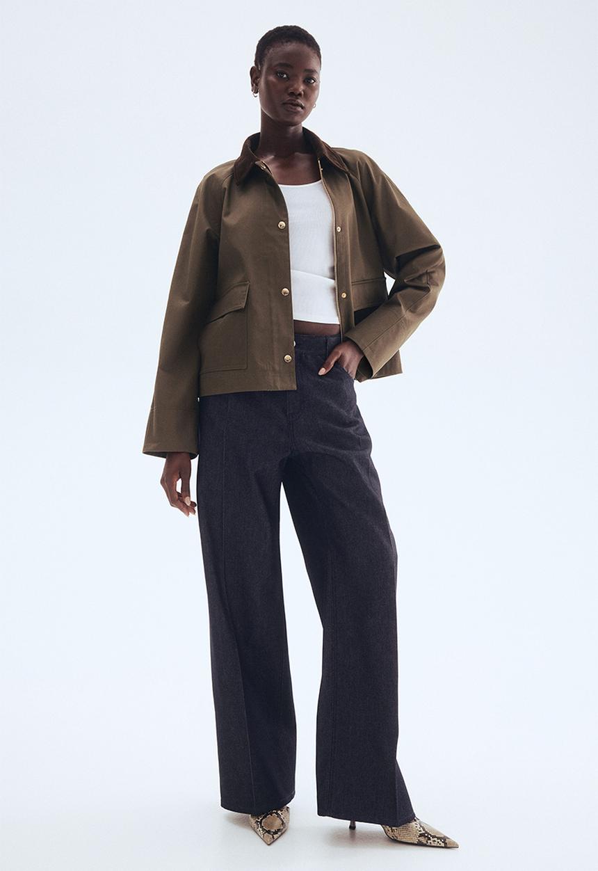 H&M - Corduroy-collar jacket - dark khaki green