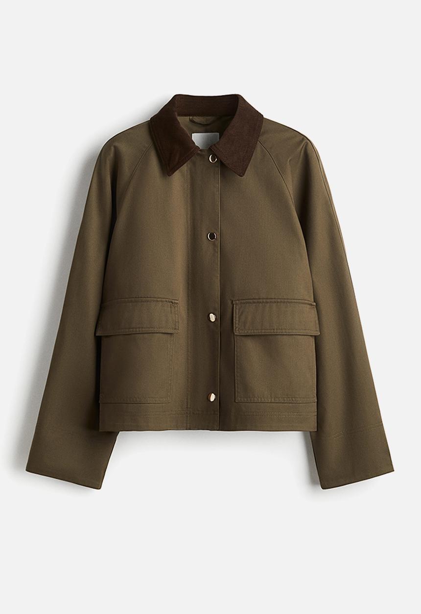 H&M - Corduroy-collar jacket - dark khaki green