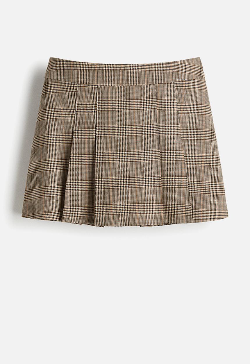 H&M - Pleated skort - dark beige checked