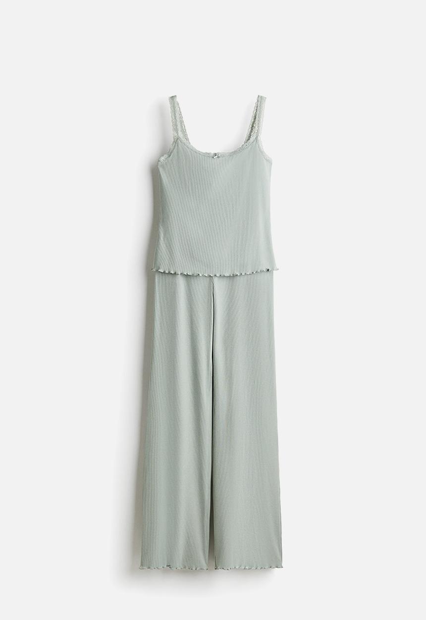 H&M - Ribbed pyjamas - light turquoise 