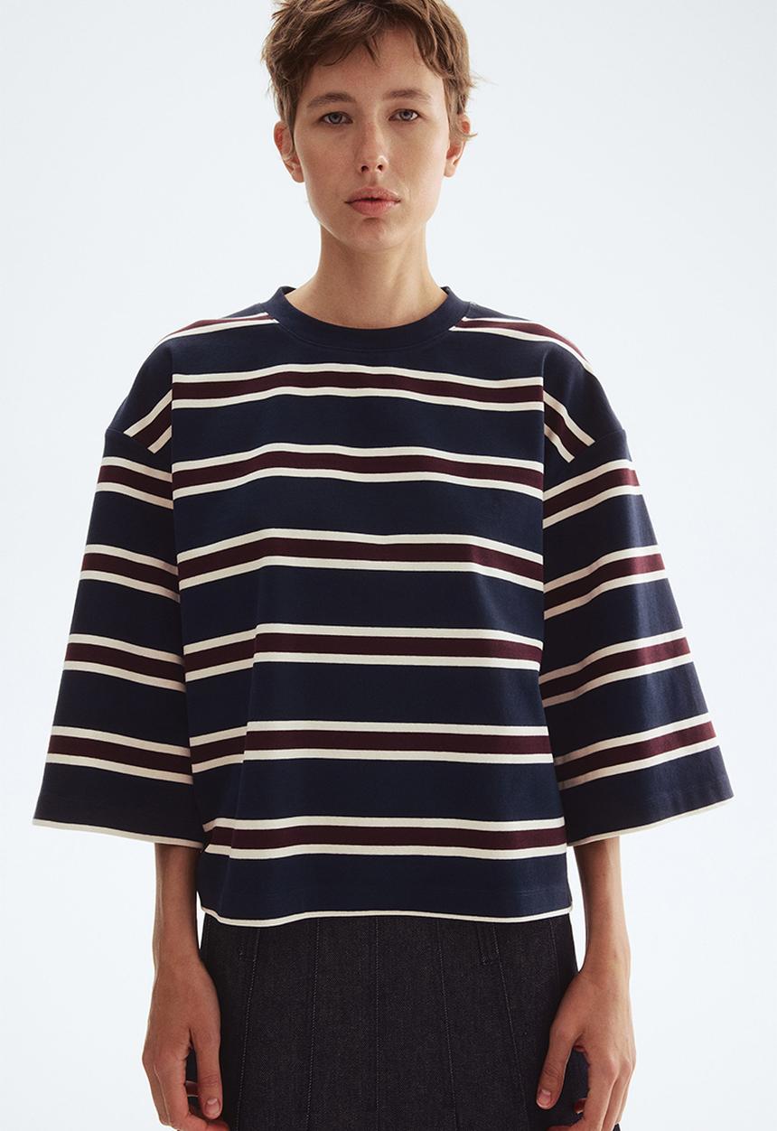 H&M - Loose-fit cotton top - navy blue/striped