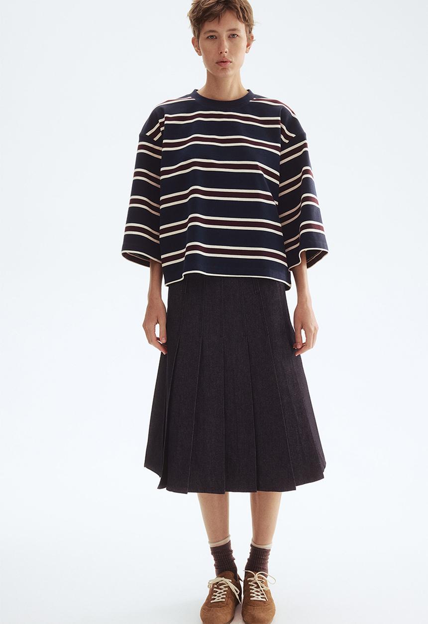 H&M - Loose-fit cotton top - navy blue/striped