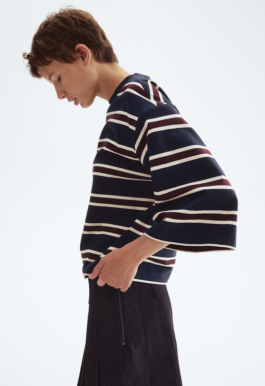 H&M - Loose-fit cotton top - navy blue/striped
