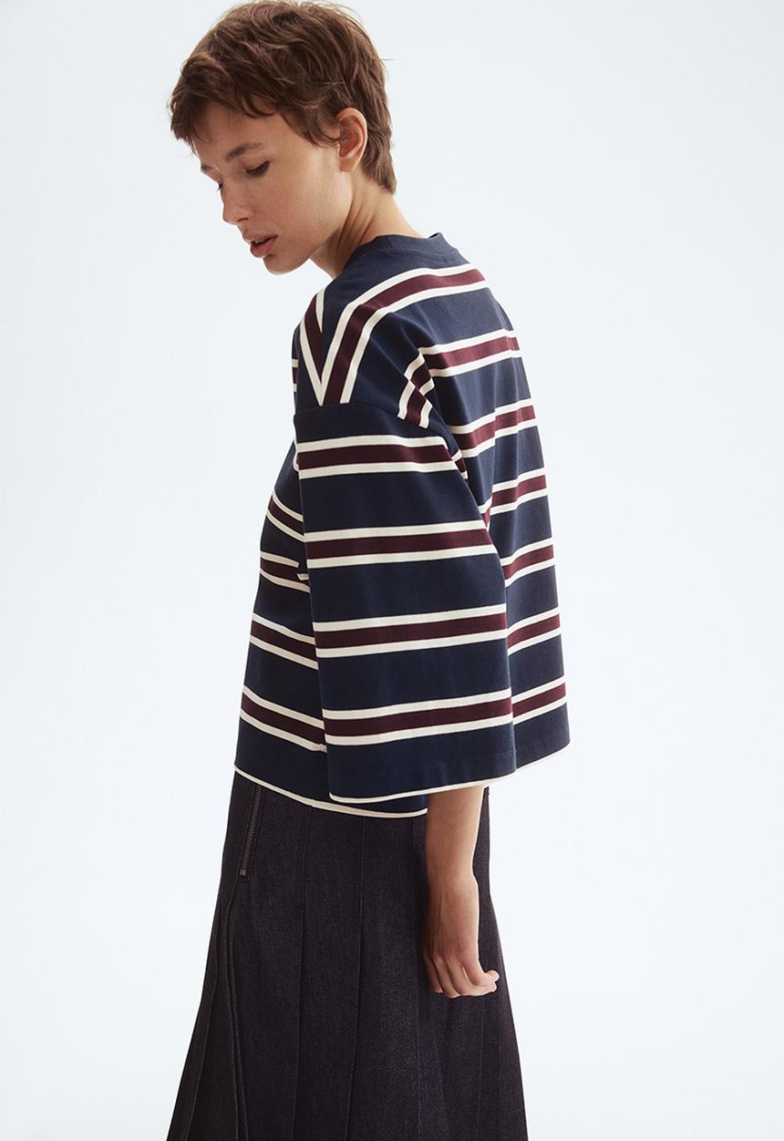 H&M - Loose-fit cotton top - navy blue/striped
