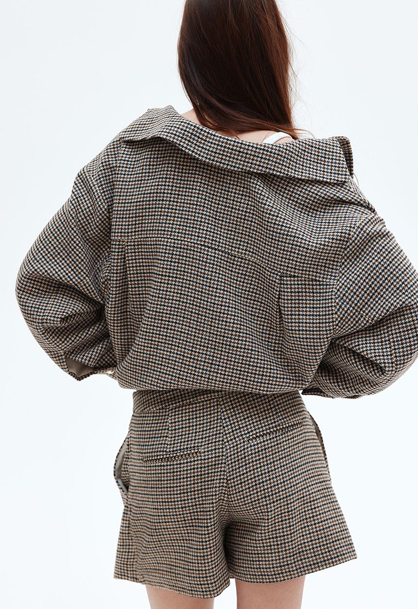 H&M - Pleated skort - light beige dogtooth pattern