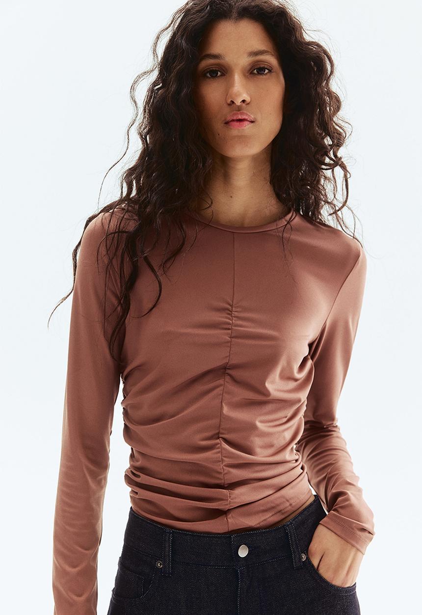 H&M - Draped long-sleeved top - dusty brown