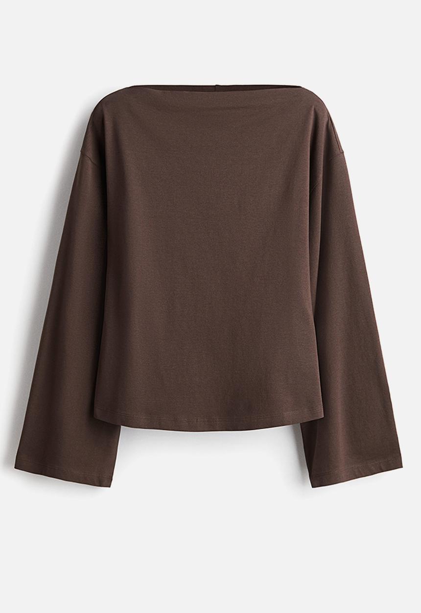 H&M - Boat-neck cotton top - dark brown