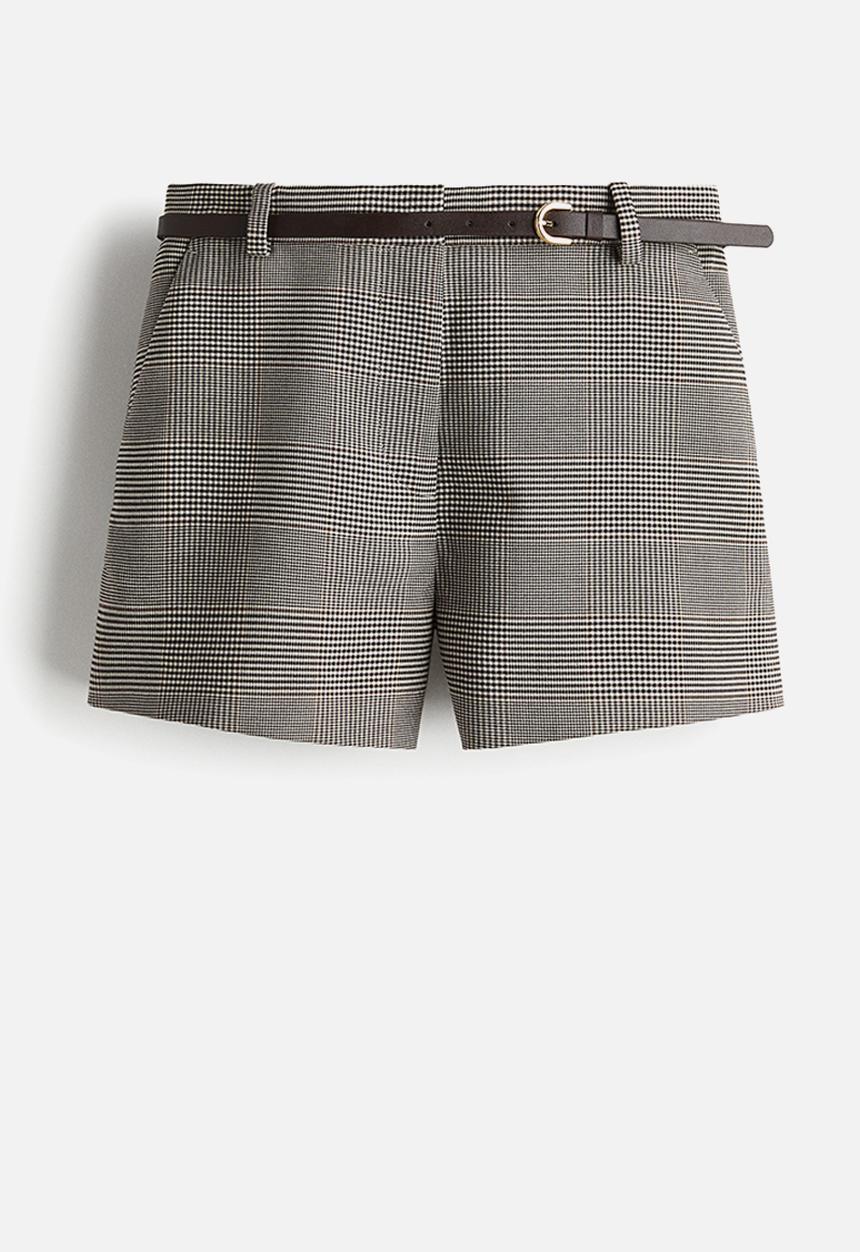 H&M - Belted shorts - brown/checked 