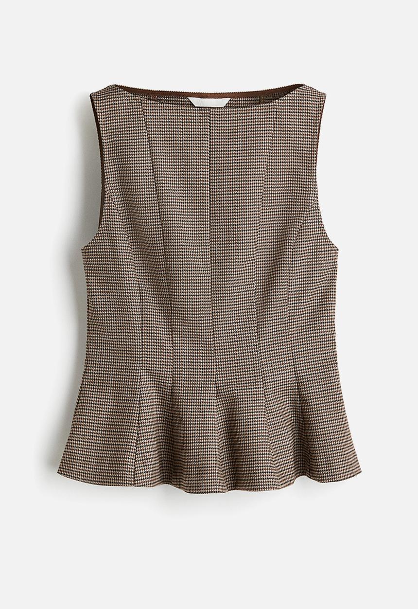 H&M - Peplum top - beige/checked