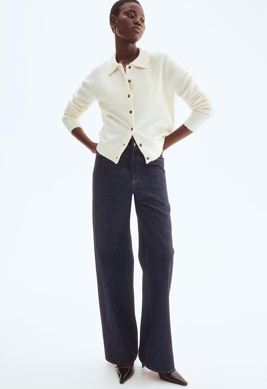 H&M - Collared cardigan - cream 