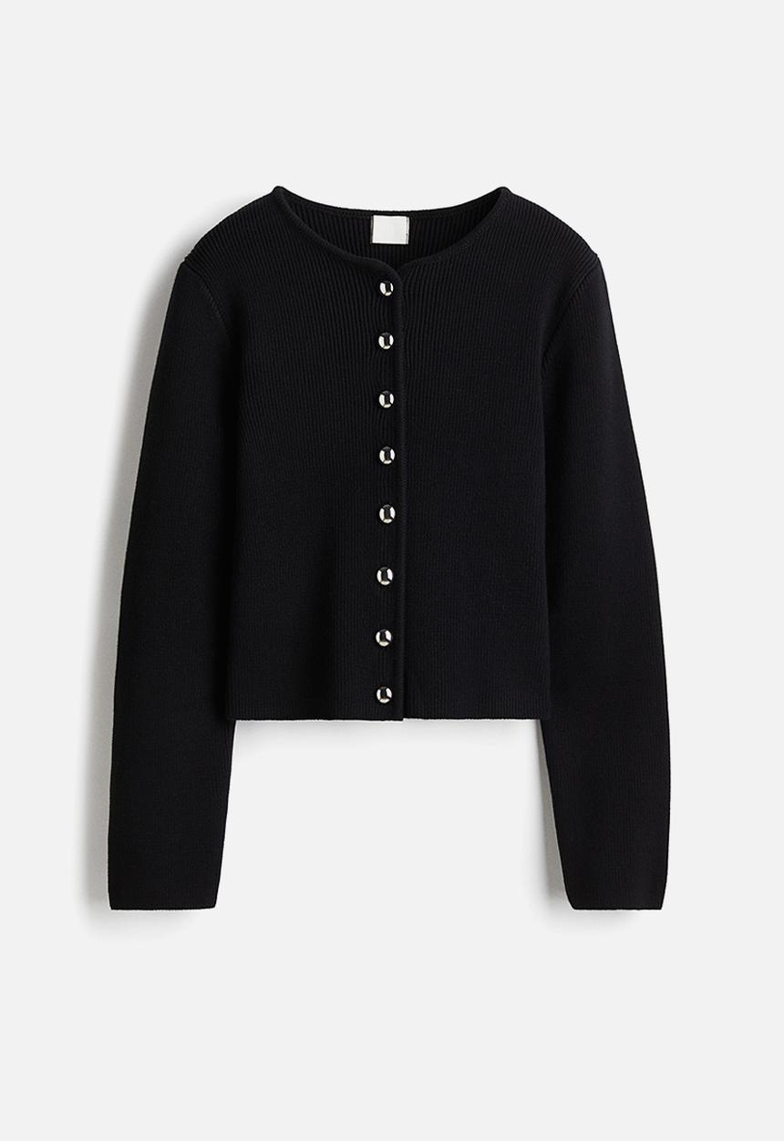 H&M - Rib-knit cotton cardigan - black