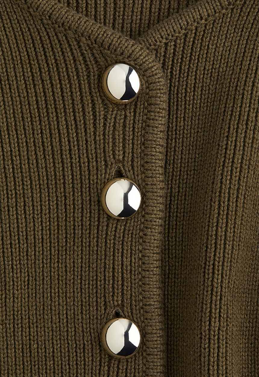 H&M - Rib-knit cotton cardigan - dark khaki green 
