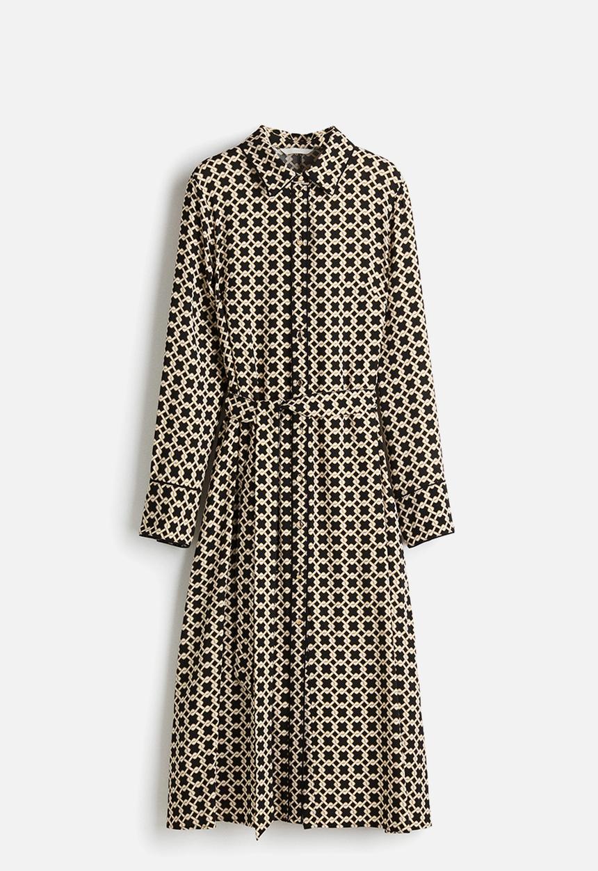 H&M - Tie-belt shirt dress - black/patterned 