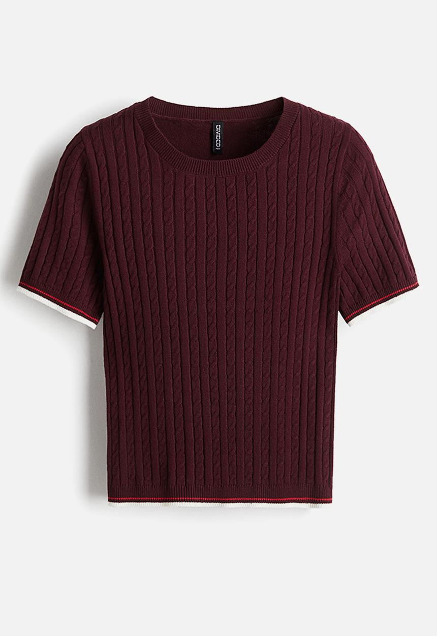 H&M - Cable-knit t-shirt -  burgundy 