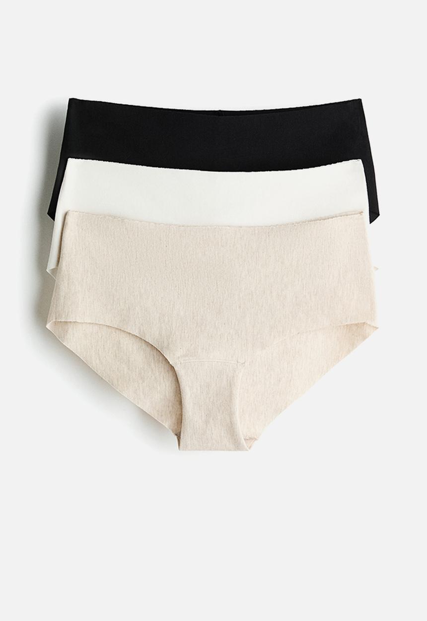 H&M - 3-pack invisible cotton hipster briefs - beige,white,black