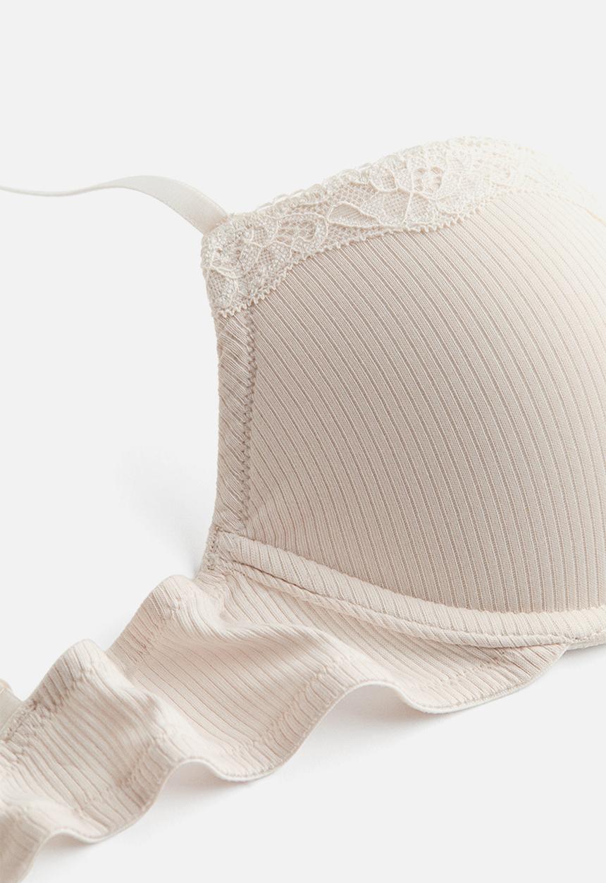 H&M - Ribbed jersey push-up bra - cream 