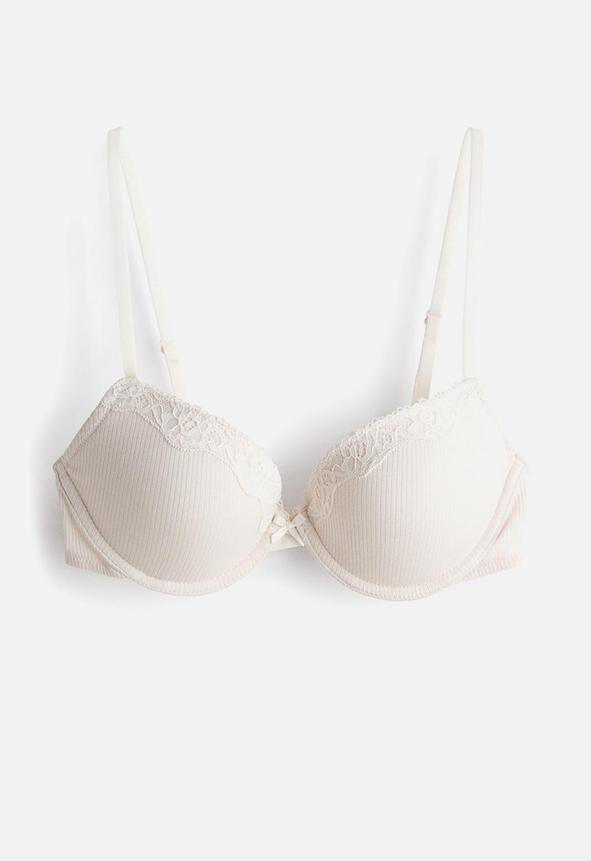 H&M - Ribbed jersey push-up bra - cream 