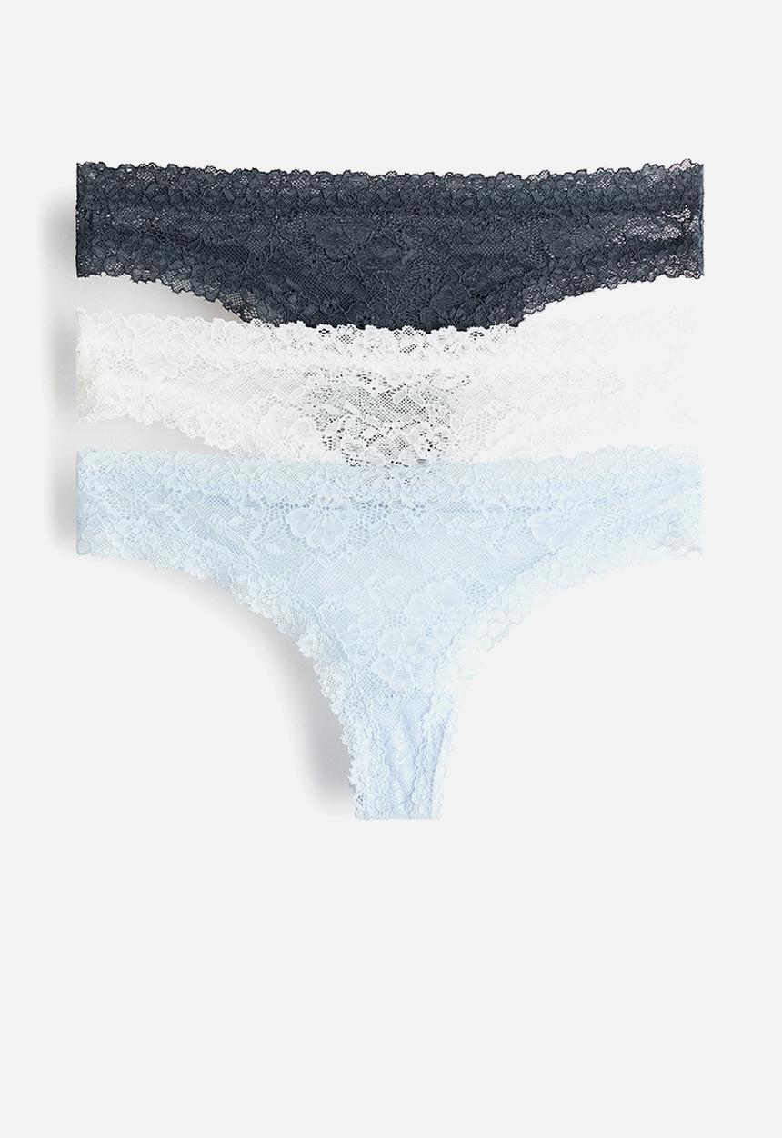H&M - 3-pack lace brazilian briefs - blue,white
