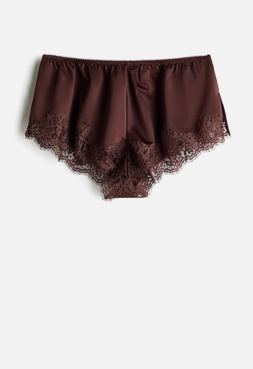 H&M - Microfibre and lace shortie briefs - brown