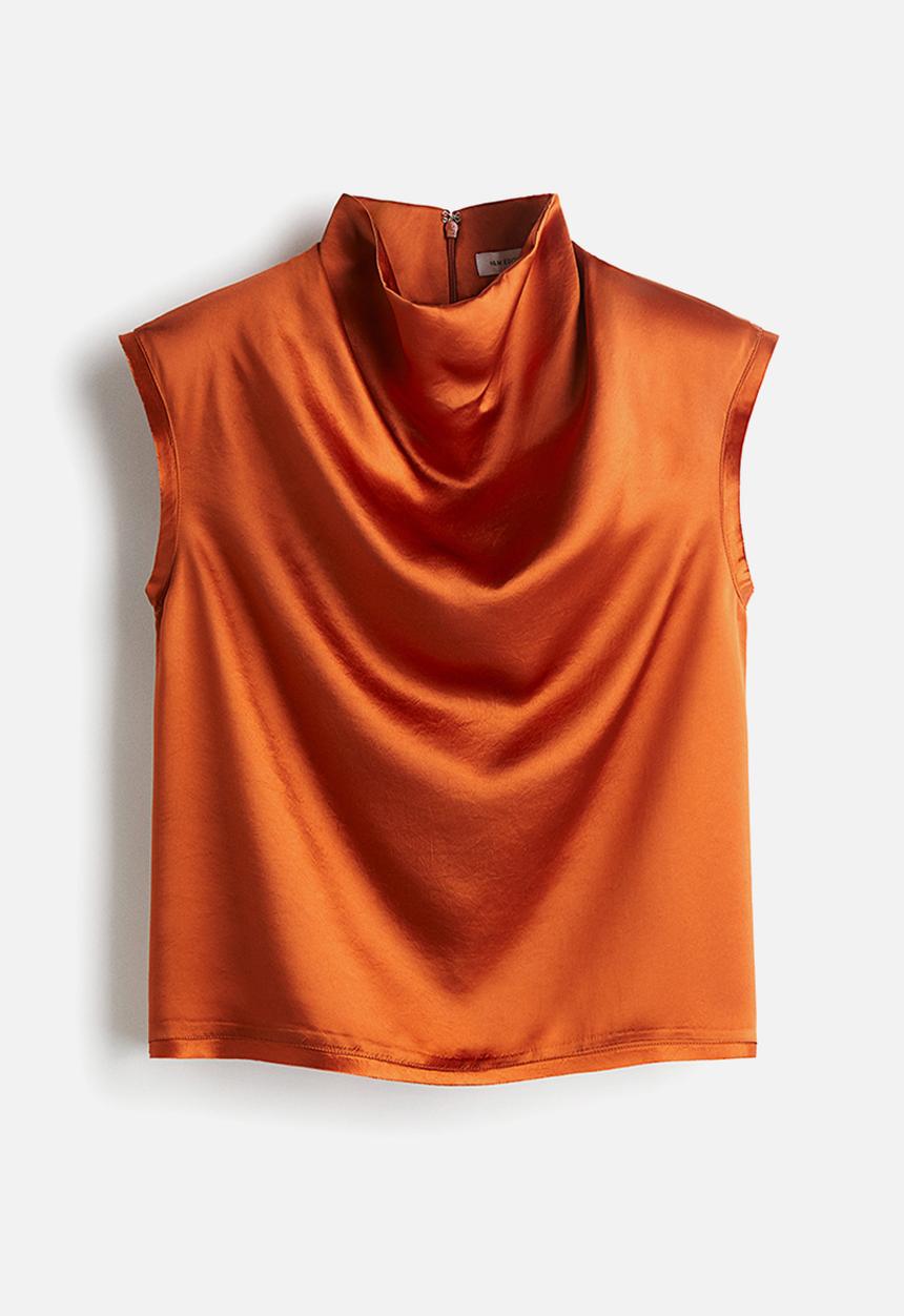 H&M - Cowl-neck satin top - orange