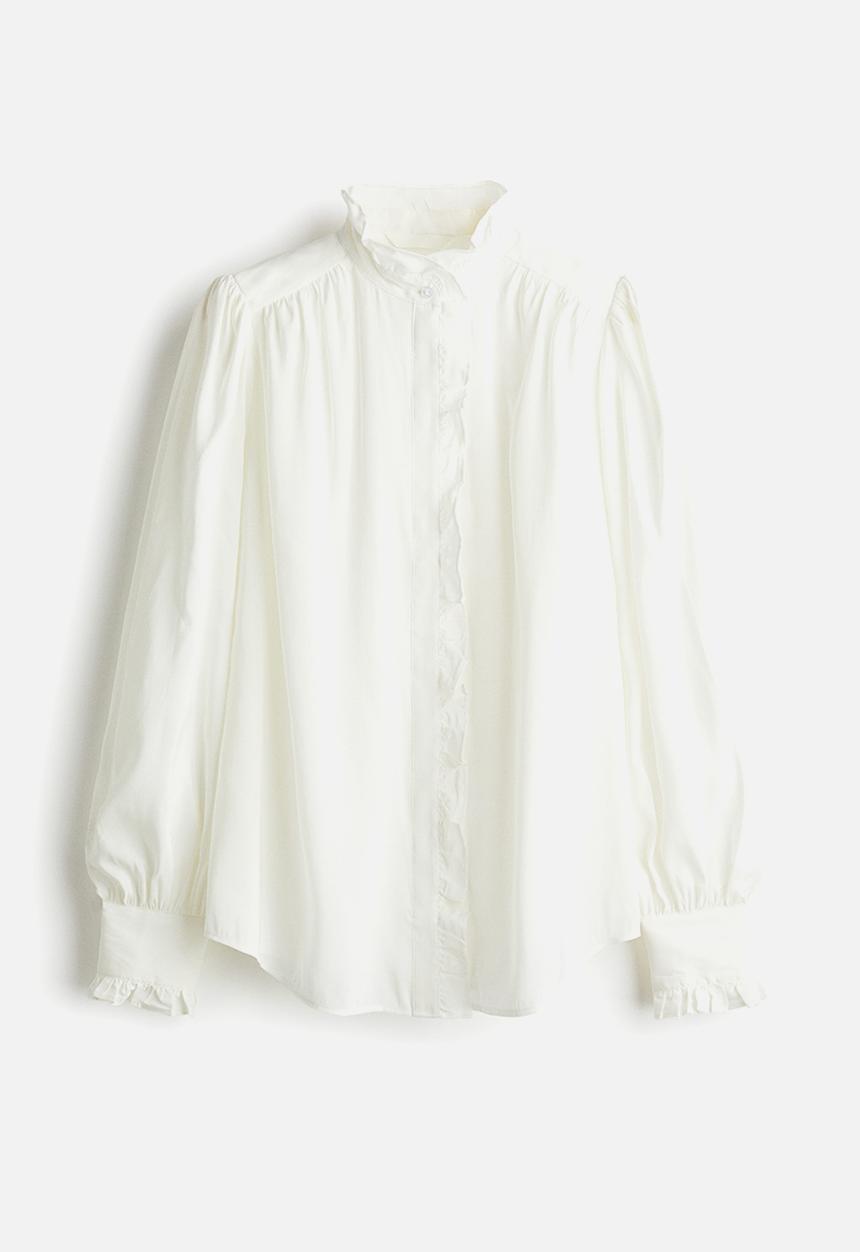 H&M - Oversized frill-trimmed blouse - white