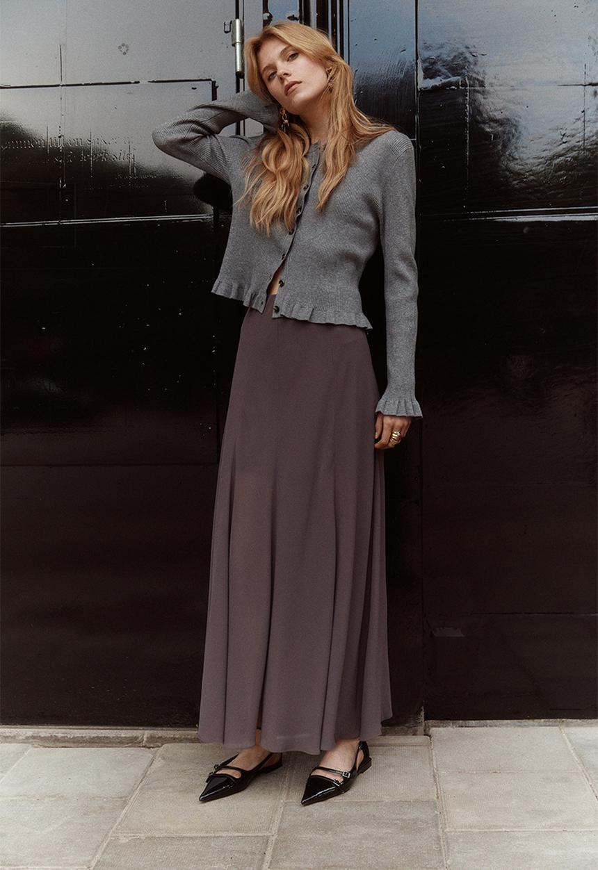 H&M - Flared maxi skirt - dark dusty purple 