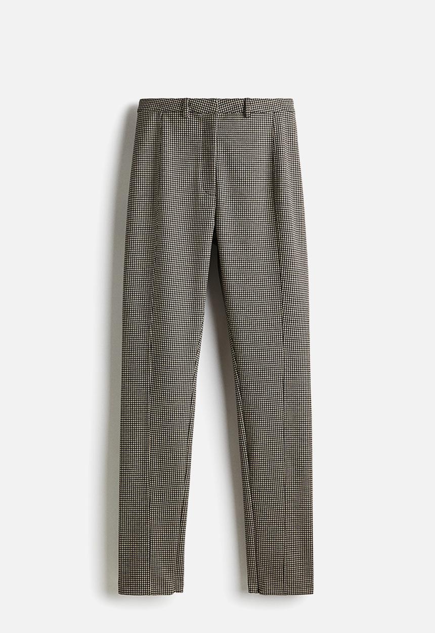 H&M - Fitted jersey trousers - light beige/dogtooth pattern 