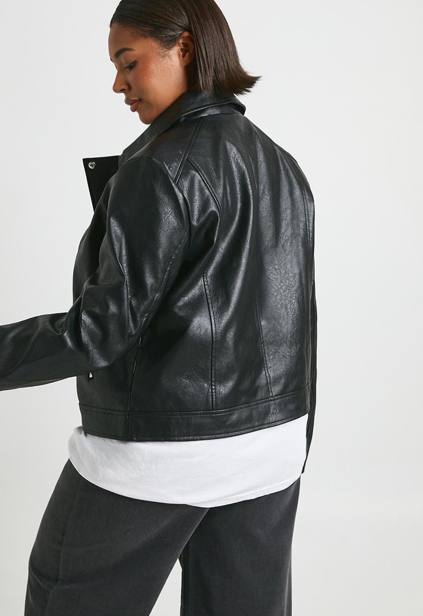 boohoo - Plus faux leather biker jacket - black