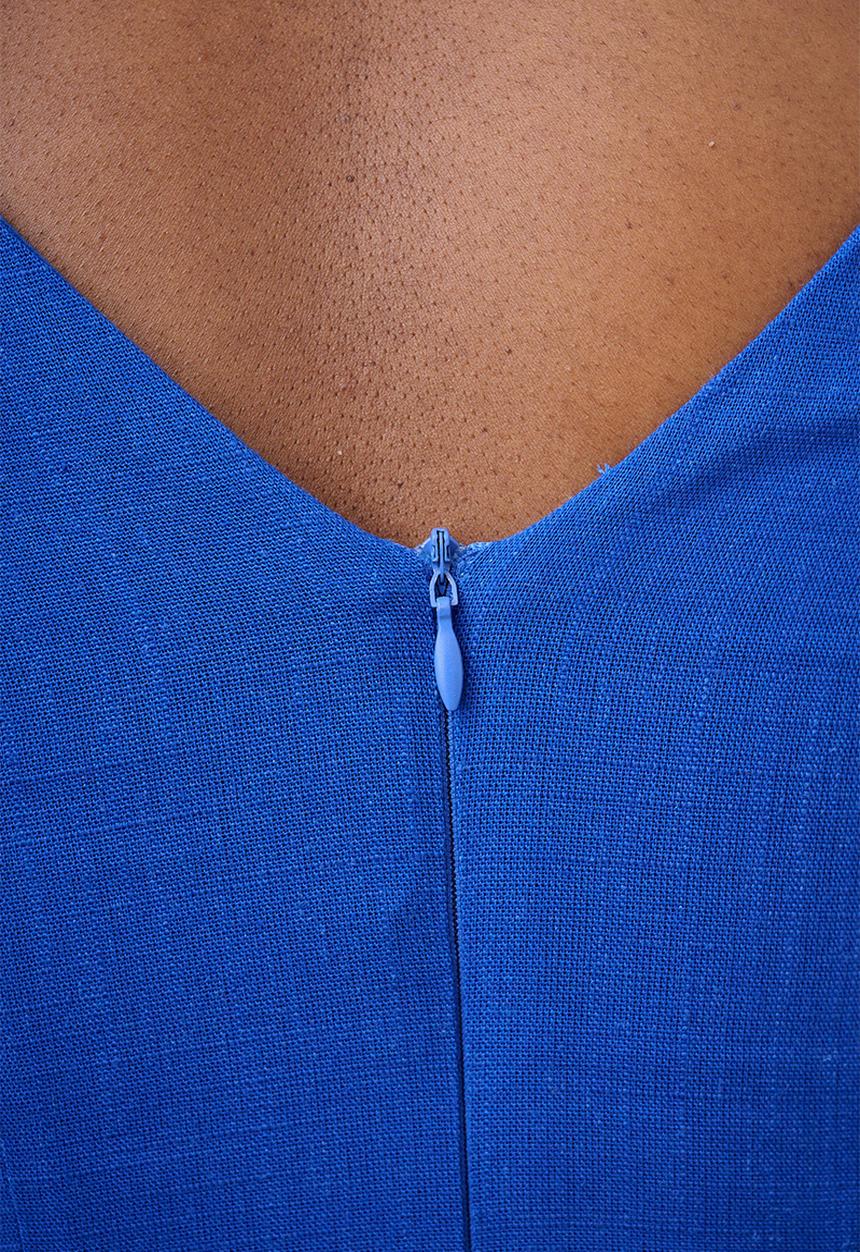 Me&B - Cobalt Linen Blend Dress with Lace Up Detail - Blue