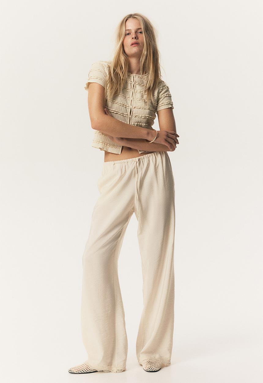 H&M - Frill-trimmed button-front top - light beige