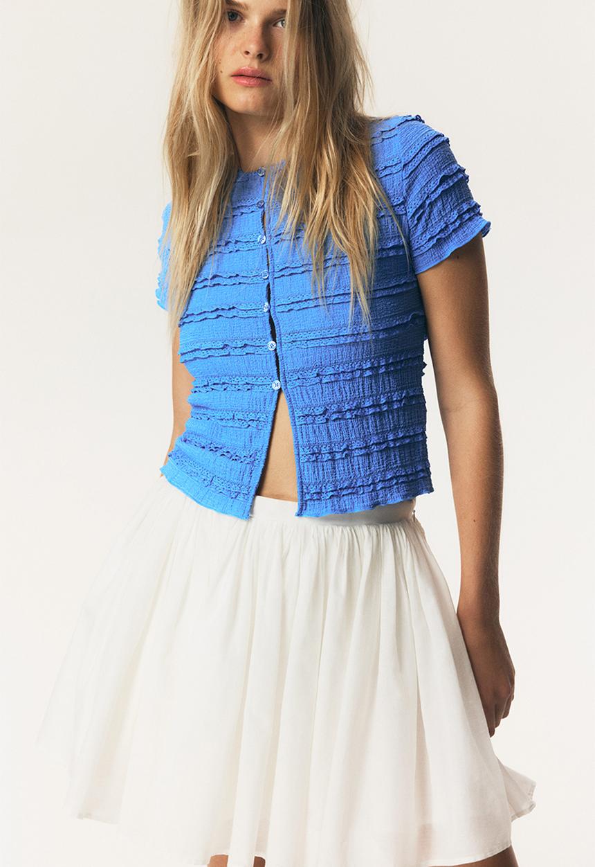 H&M - Frill-trimmed button-front top - blue