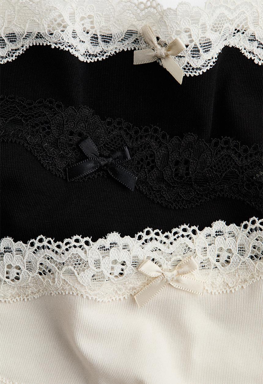 H&M - 3-Pack lace-trimmed cotton briefs - black/cream