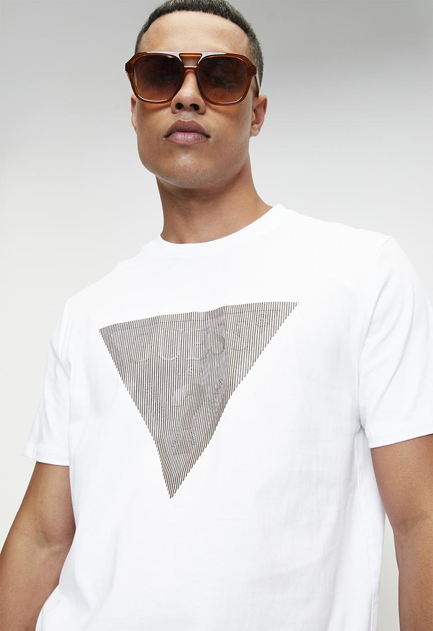 GUESS - Cn Ss Triangle Logo Tee - Pure White