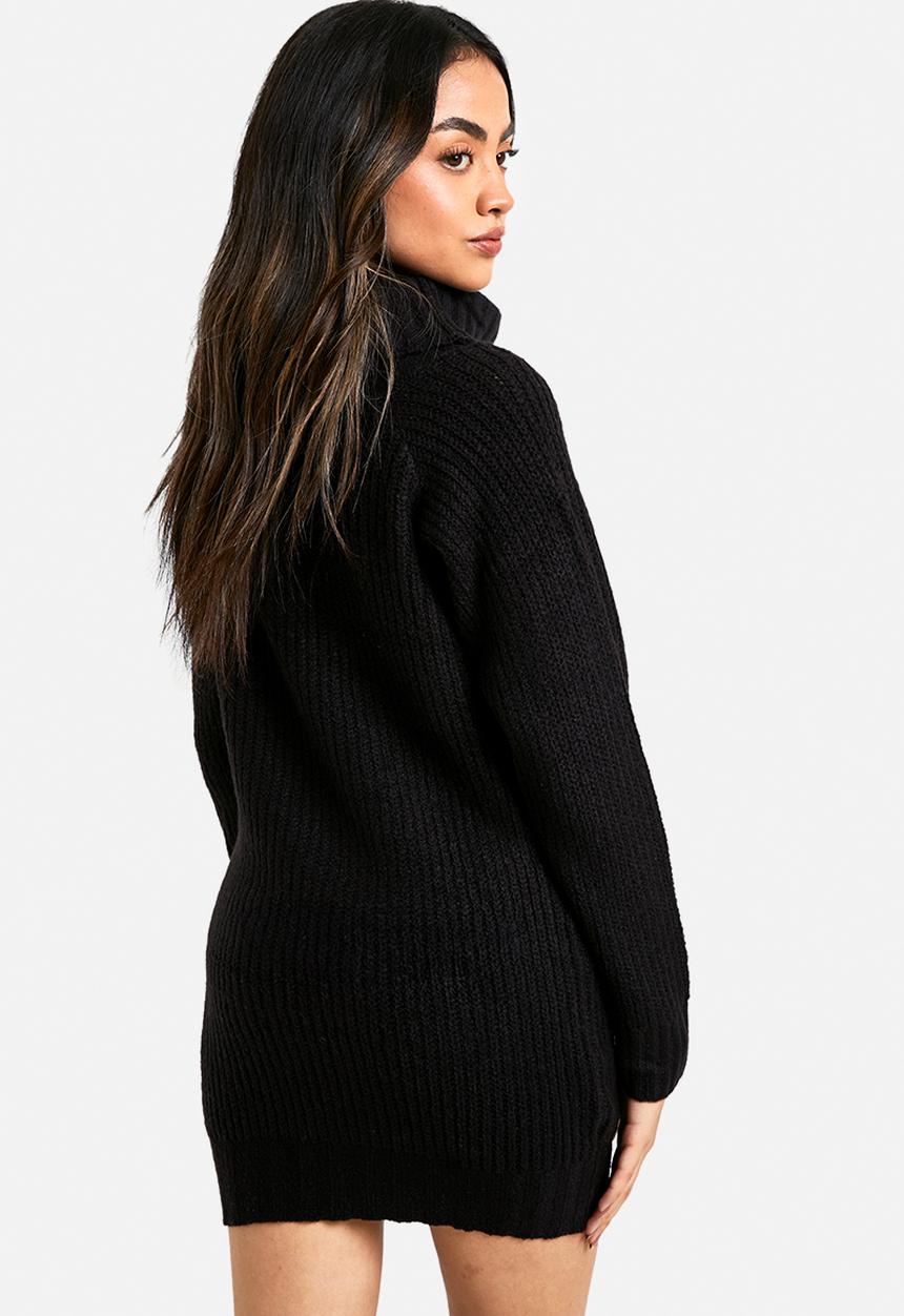boohoo - Wide rib bardot neckline mini jumper dress - black