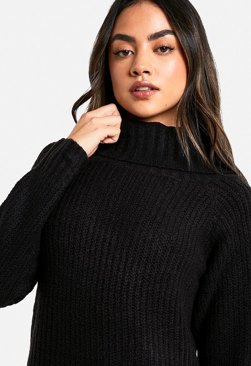 boohoo - Wide rib bardot neckline mini jumper dress - black