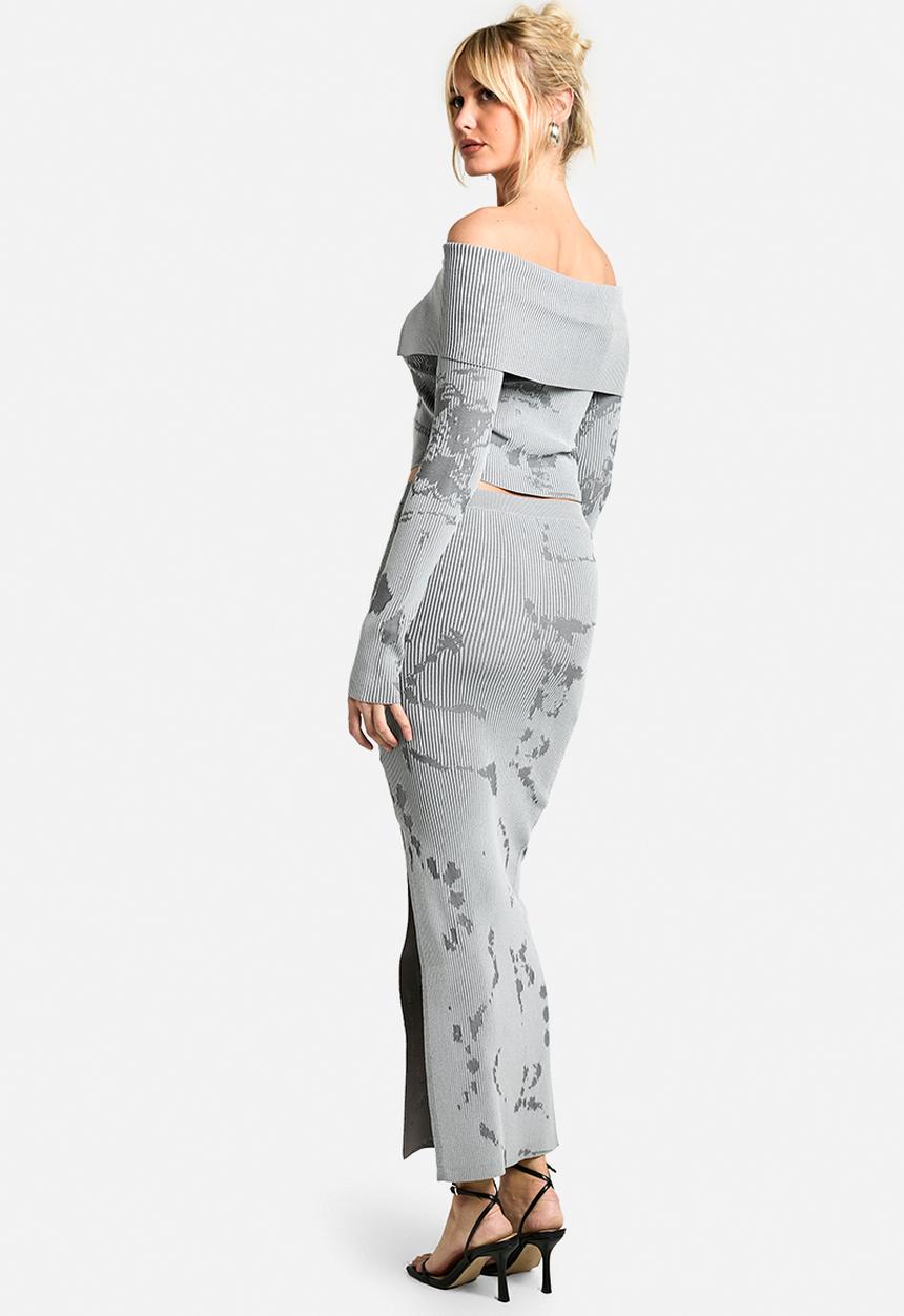 boohoo - Abstract floral knitted skirt co-ord - grey
