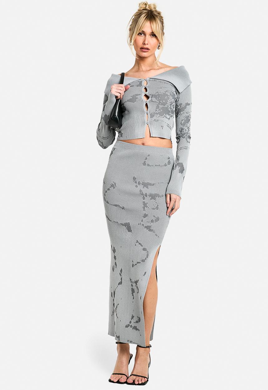 boohoo - Abstract floral knitted skirt co-ord - grey