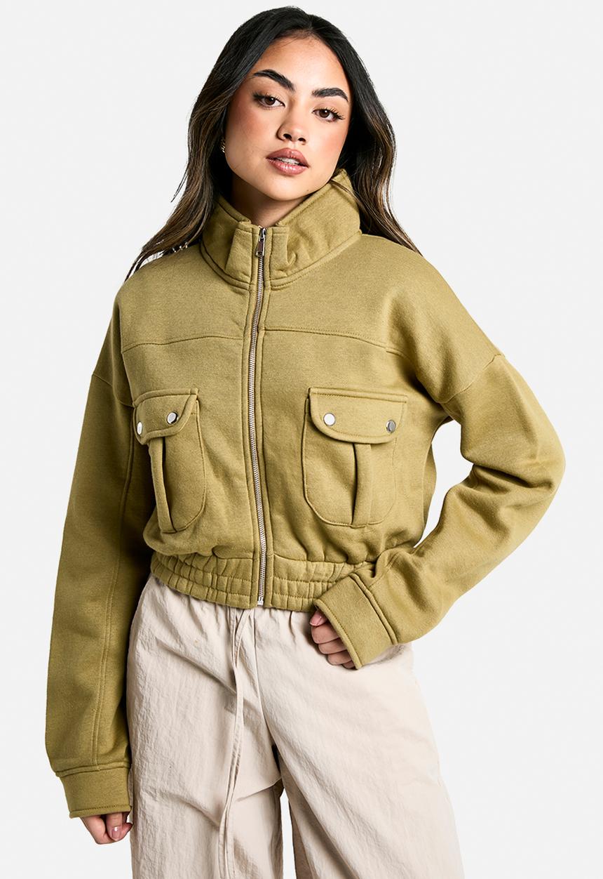 boohoo - Pocket detail bomber jacket - olive