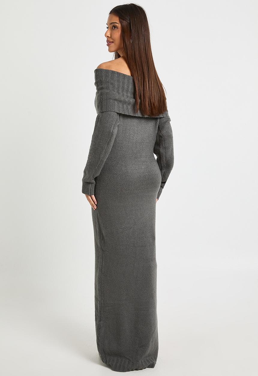 boohoo - Premium oversized bardot neckline maxi jumper dress - charcoal