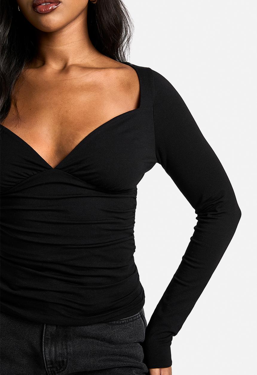 boohoo - Double layer modal jersey wrap detail top - black