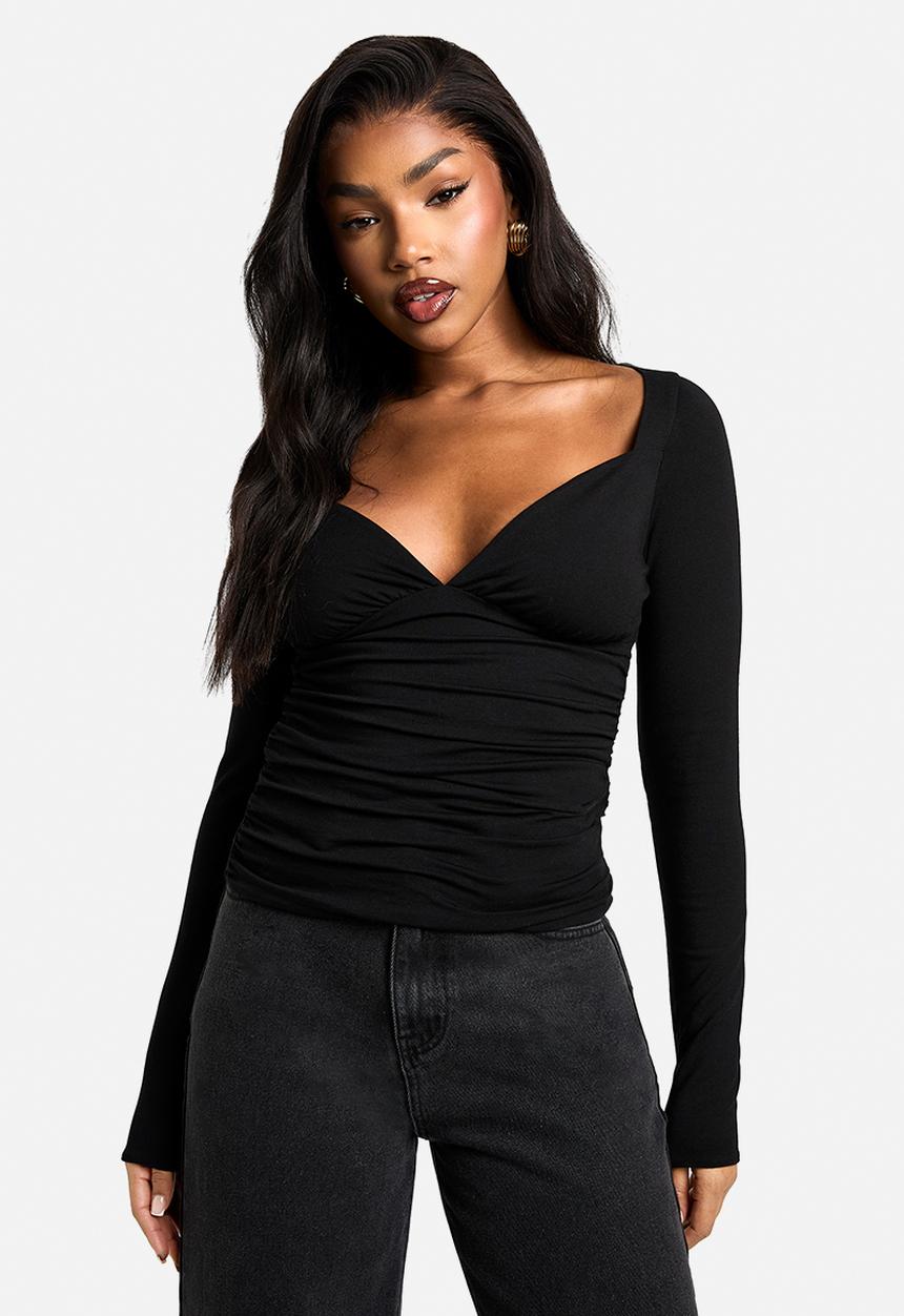 boohoo - Double layer modal jersey wrap detail top - black