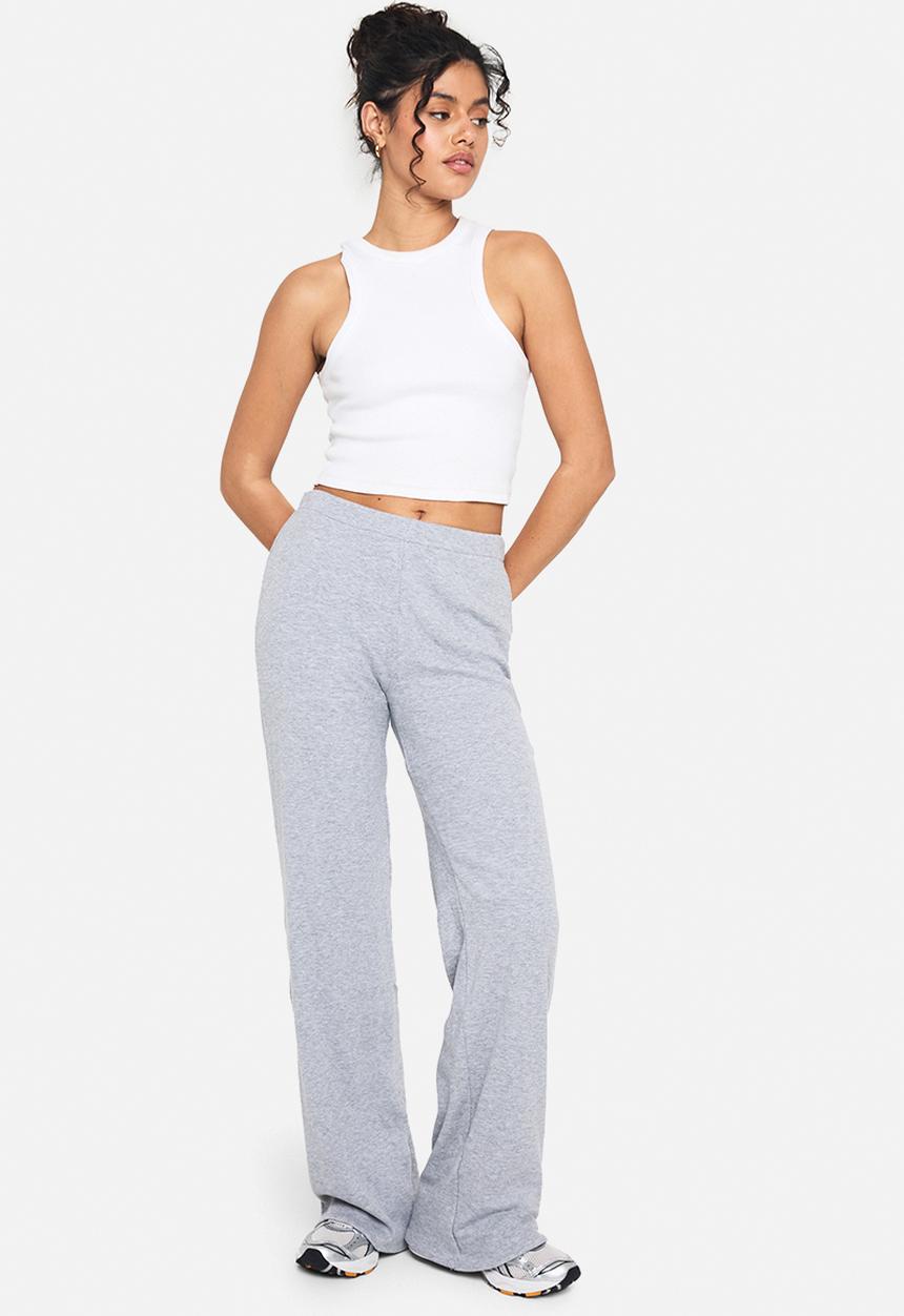 boohoo - Double layer modal rib wide leg trouser - grey marl