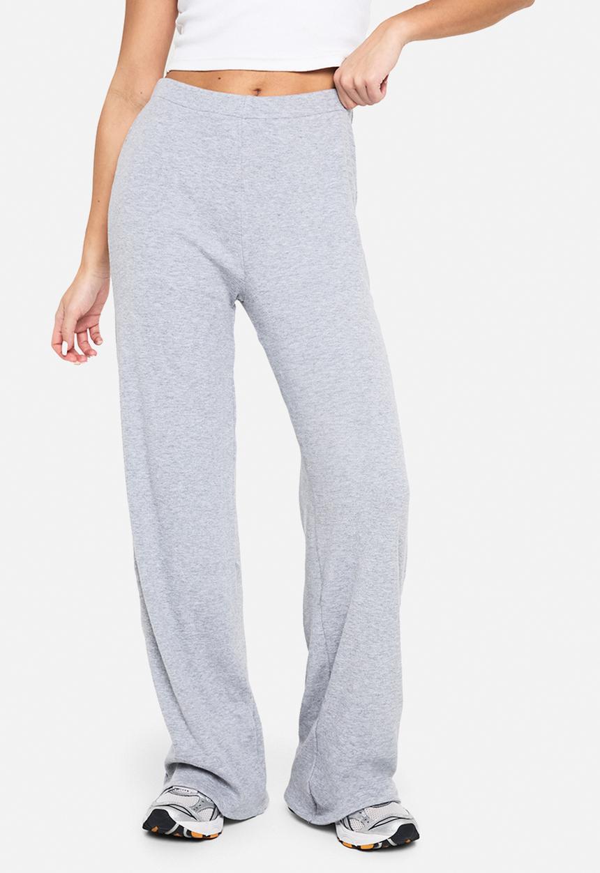 boohoo - Double layer modal rib wide leg trouser - grey marl