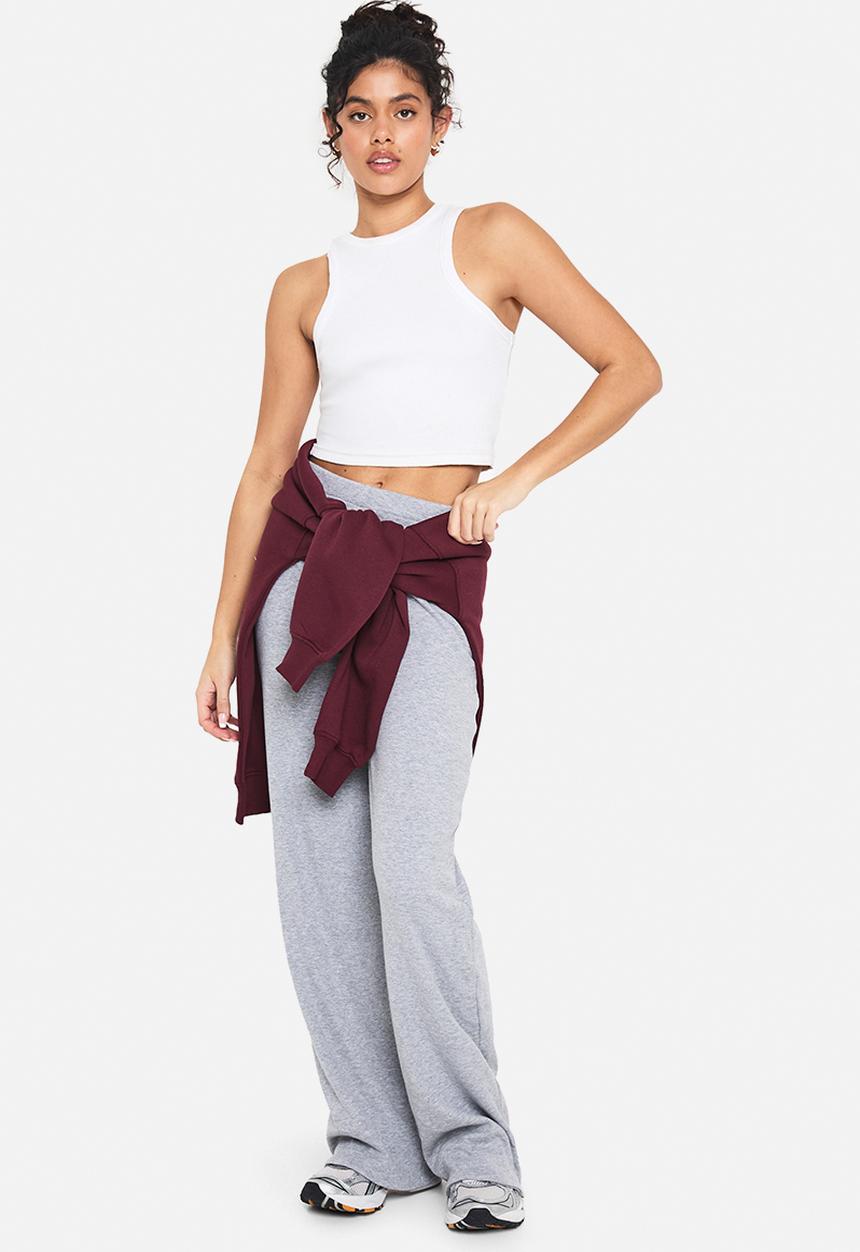boohoo - Double layer modal rib wide leg trouser - grey marl