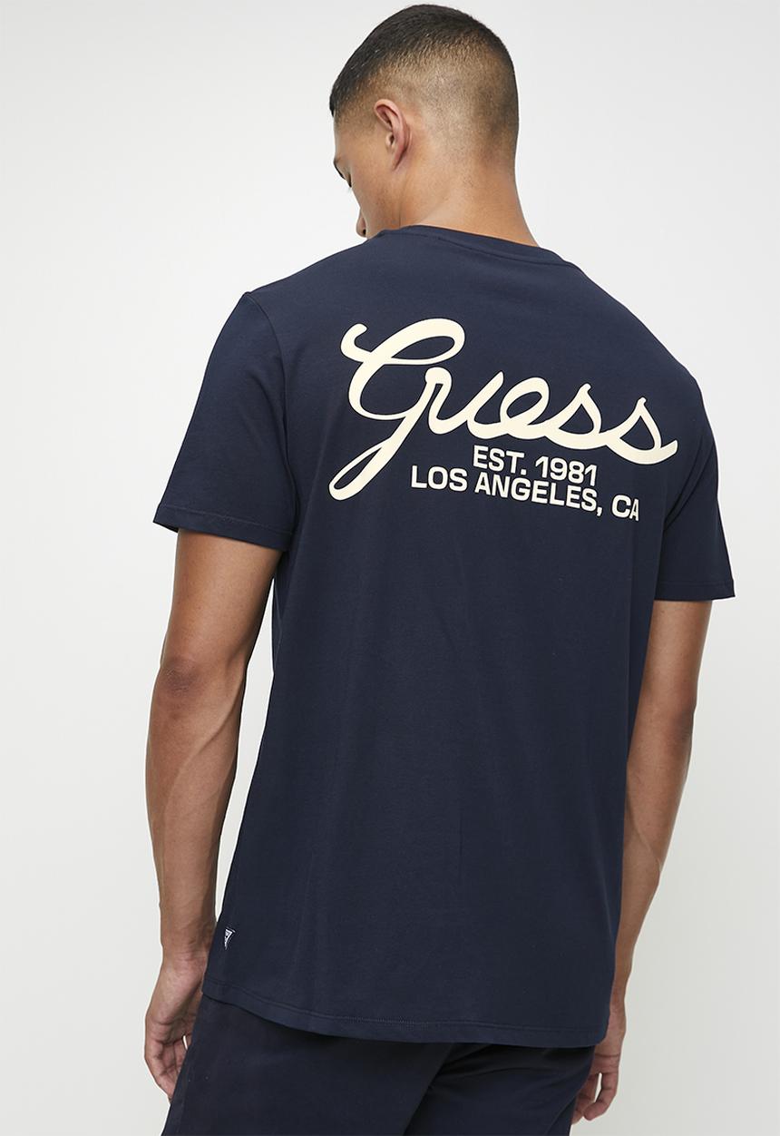 GUESS - Ss Bsc Script Logo Tee - Smart Blue Multi