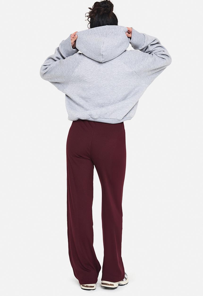 boohoo - Double layer modal rib wide leg trouser - plum