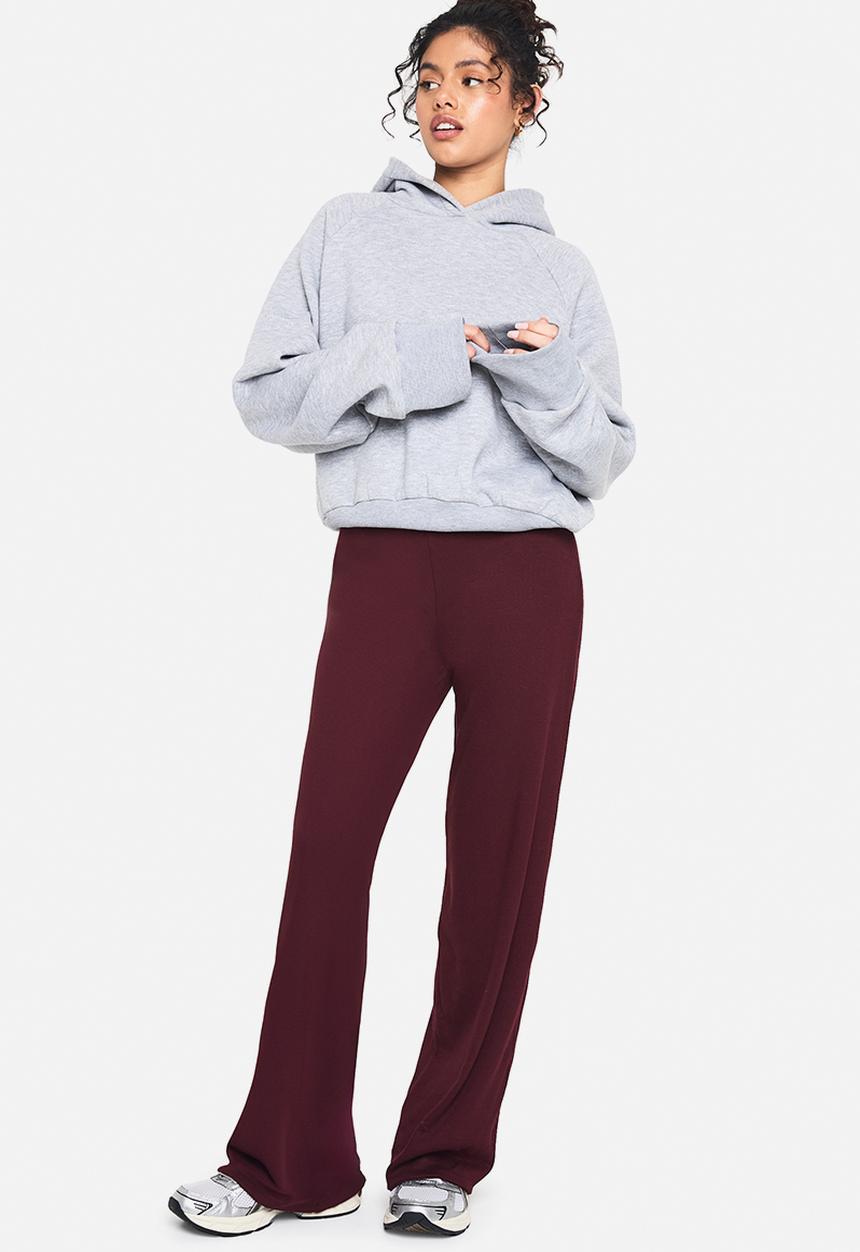 boohoo - Double layer modal rib wide leg trouser - plum