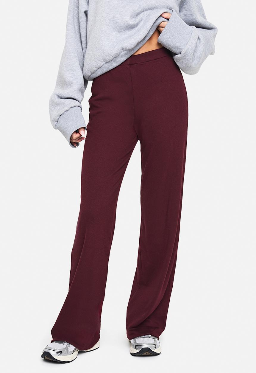 boohoo - Double layer modal rib wide leg trouser - plum