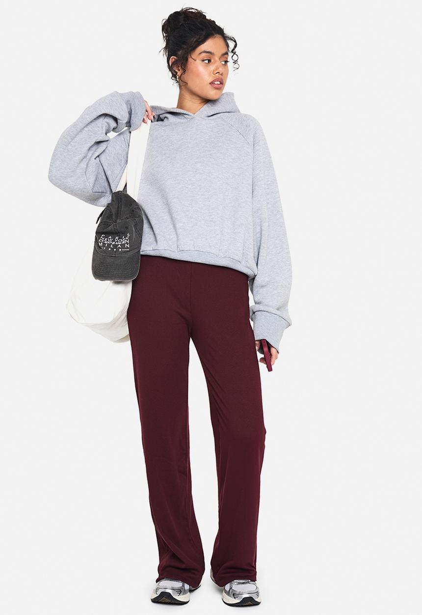boohoo - Double layer modal rib wide leg trouser - plum