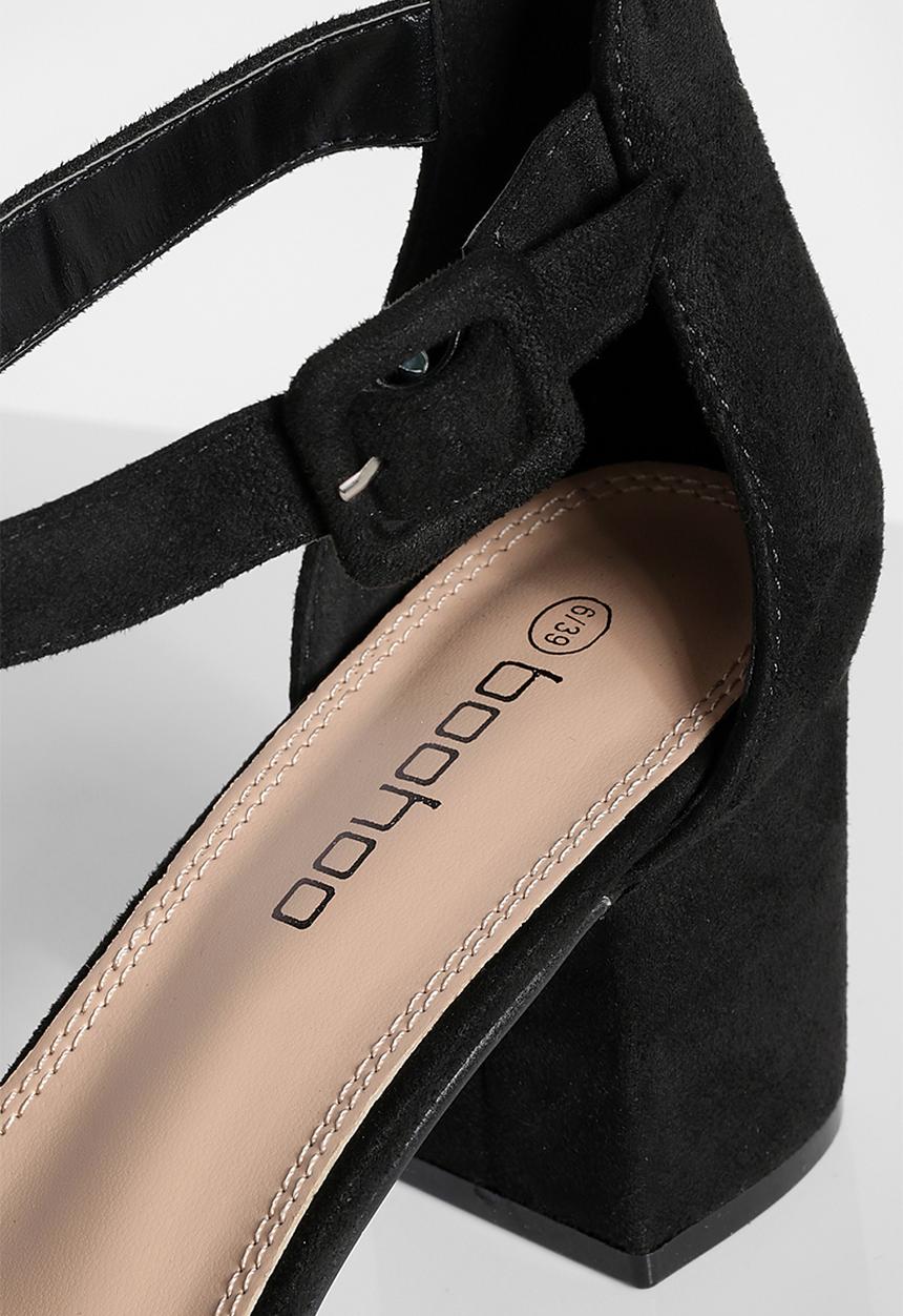boohoo - Wide fit buckled block heel ballet - black